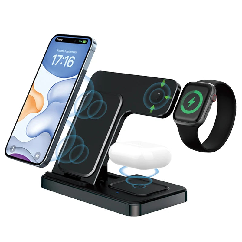Station de Charge Sans Fil 3-en-1 Pliable – iPhone, Apple Watch & AirPods